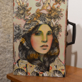 "Voyager l'esprit léger" acrylique, fusain sur bois: 345 eur (25x40x11cm)