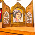 "Un ange et deux oiseaux" Triptyque sur bois doré ancien, 23x19cm / 295 eur.