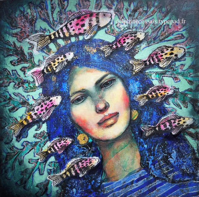 "La gardienne des océans" 60x60cm / 1000 eur.