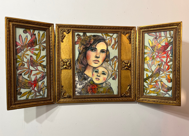 "Mon petit colibri" triptyque géant sur bois ancien, 100x47cm / 850 eur.